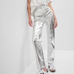 GAP size 28/6 regular cheeky straight high rise silver pants metallic concert